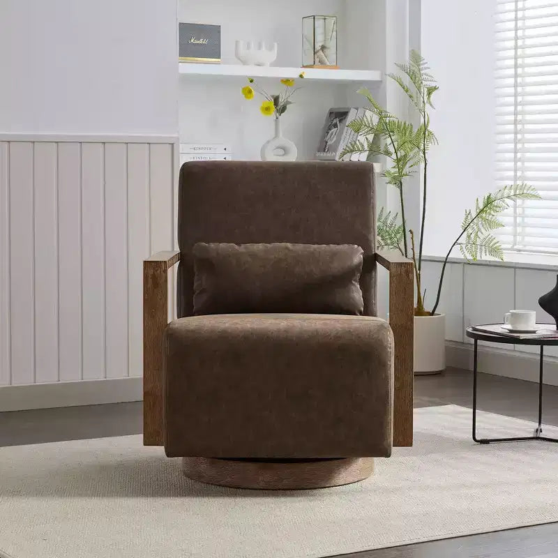 Poltrone decorative per camera da letto, poltrona girevole moderna da 77 cm di larghezza con braccioli in legno massello e sedia lounge comoda a 360 gradi per la lettura
