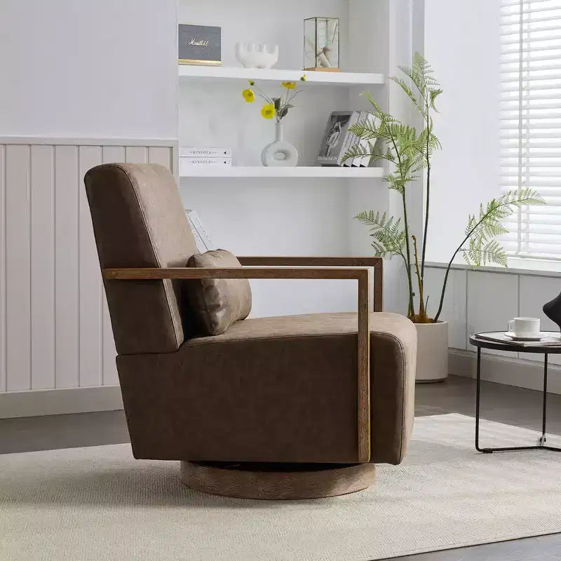 Poltrone decorative per camera da letto, poltrona girevole moderna da 77 cm di larghezza con braccioli in legno massello e sedia lounge comoda a 360 gradi per la lettura