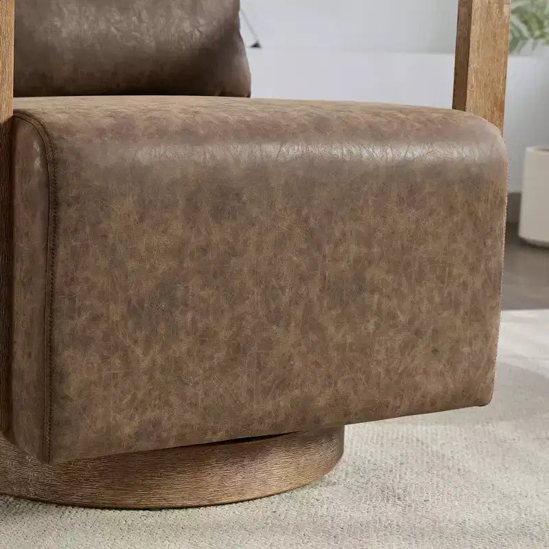 Poltrone decorative per camera da letto, poltrona girevole moderna da 77 cm di larghezza con braccioli in legno massello e sedia lounge comoda a 360 gradi per la lettura