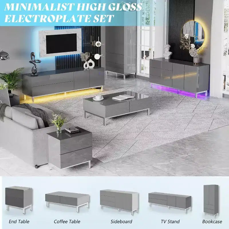 Credenza/Madia lucida elettrolitica con luci a LED
