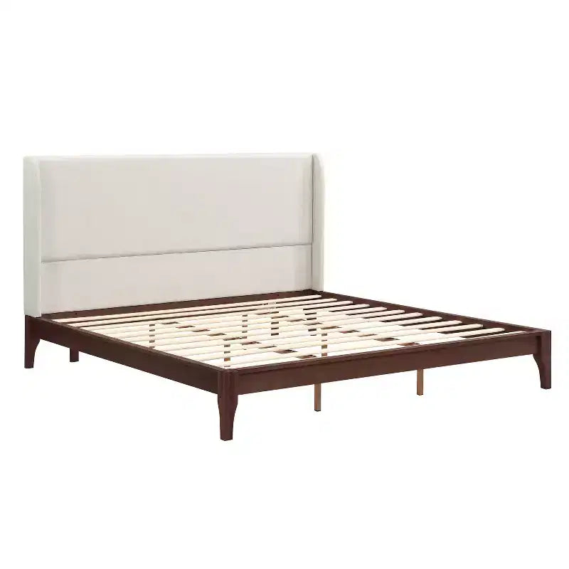 Letto a piattaforma King/Queen Size, struttura in legno massiccio di bambù essiccato con testiera alta imbottita, facile da montare