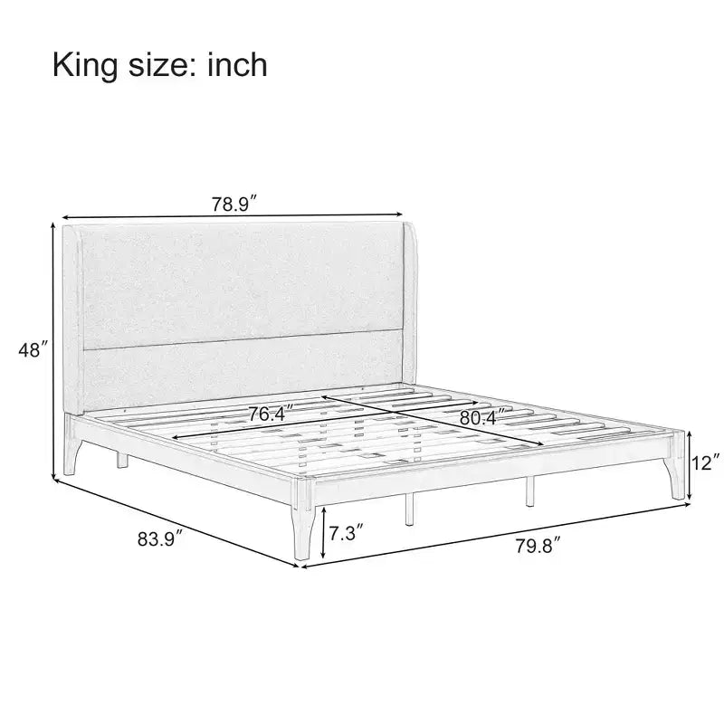 Letto a piattaforma King/Queen Size, struttura in legno massiccio di bambù essiccato con testiera alta imbottita, facile da montare