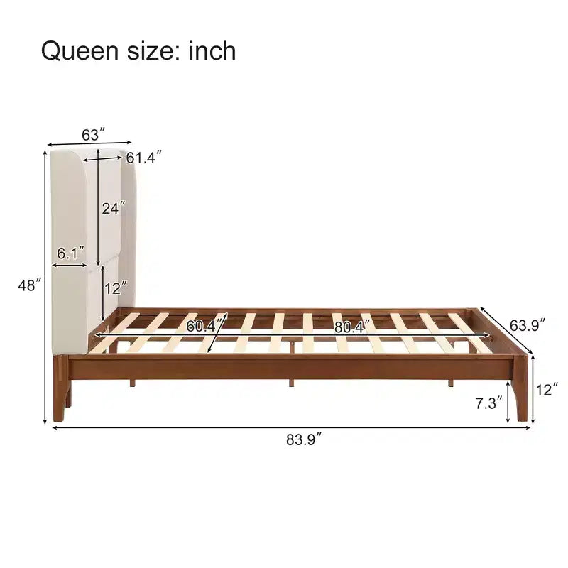 Letto a piattaforma King/Queen Size, struttura in legno massiccio di bambù essiccato con testiera alta imbottita, facile da montare