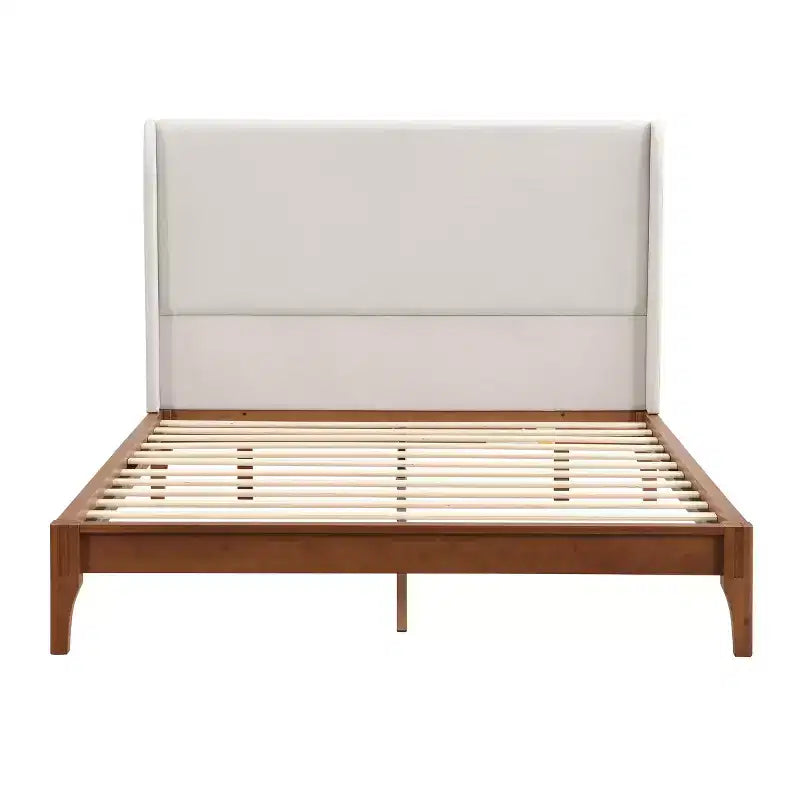 Letto a piattaforma King/Queen Size, struttura in legno massiccio di bambù essiccato con testiera alta imbottita, facile da montare