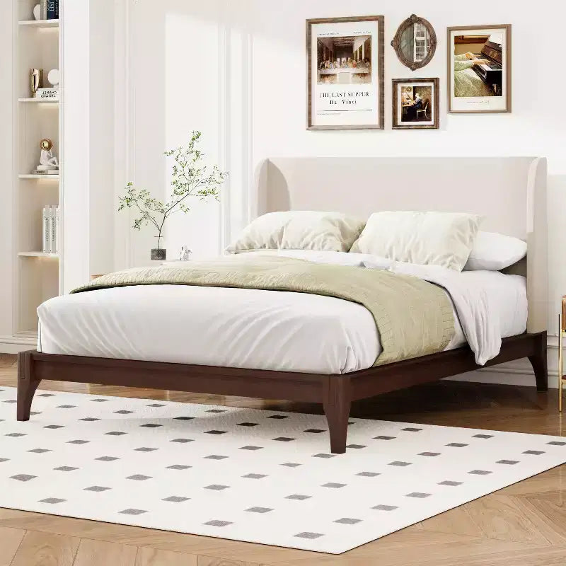Letto a piattaforma King/Queen Size, struttura in legno massiccio di bambù essiccato con testiera alta imbottita, facile da montare