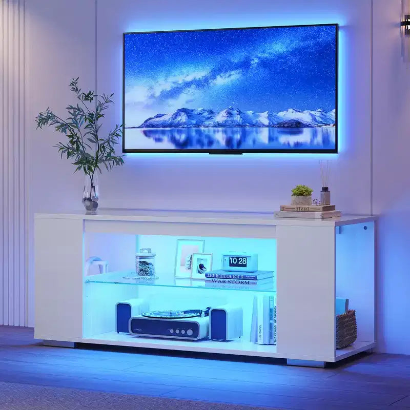 Mobile TV Lucido da 47 pollici per televisori fino a 55 pollici con LED e ripiani a giorno per l'intrattenimento