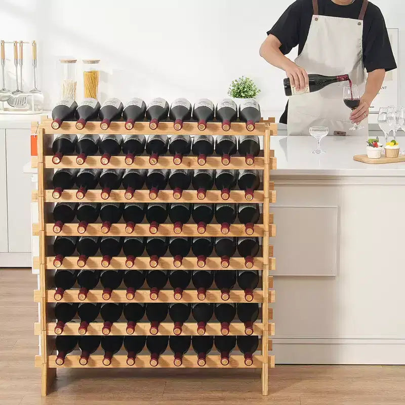 Portabottiglie modulare da 72 bottiglie, per conservare bottiglie di Pinot, scaffale in legno di bambù a 8 ripiani, espositore da pavimento indipendente per vini