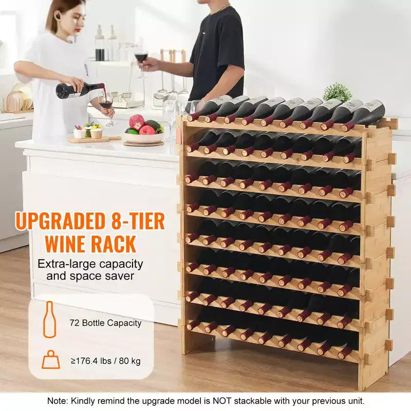 Portabottiglie modulare da 72 bottiglie, per conservare bottiglie di Pinot, scaffale in legno di bambù a 8 ripiani, espositore da pavimento indipendente per vini