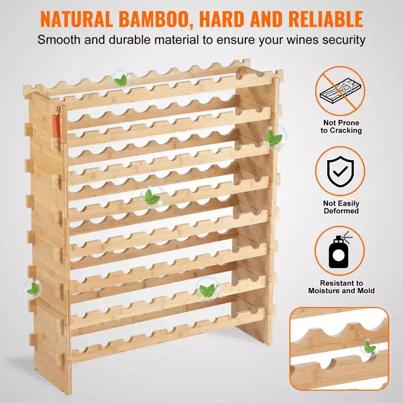 Portabottiglie modulare da 72 bottiglie, per conservare bottiglie di Pinot, scaffale in legno di bambù a 8 ripiani, espositore da pavimento indipendente per vini