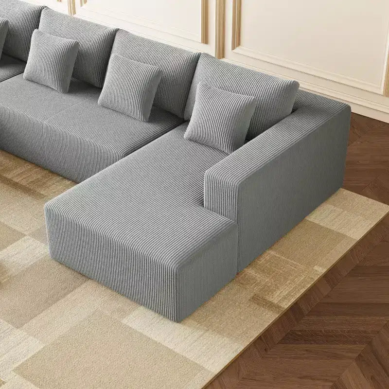 Divano Componibile Extra Large in Velluto a Coste, Design Spazioso a U con 8 Cuscini Decorativi, Grigio Scuro