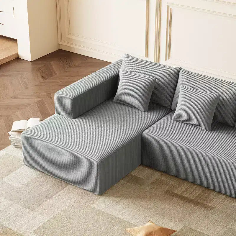 Divano Componibile Extra Large in Velluto a Coste, Design Spazioso a U con 8 Cuscini Decorativi, Grigio Scuro