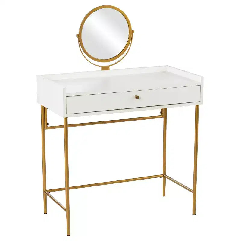 Consolle Trucco Con Specchio E Cassetto - Oro/Bianco