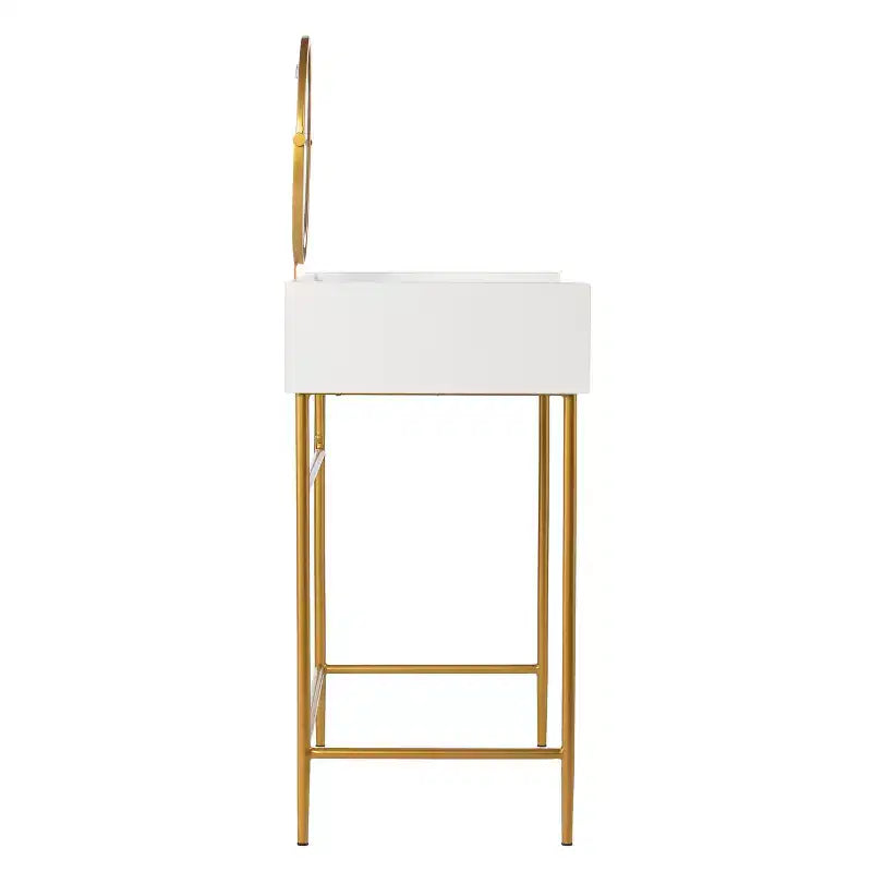 Consolle Trucco Con Specchio E Cassetto - Oro/Bianco