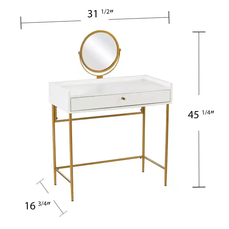 Consolle Trucco Con Specchio E Cassetto - Oro/Bianco