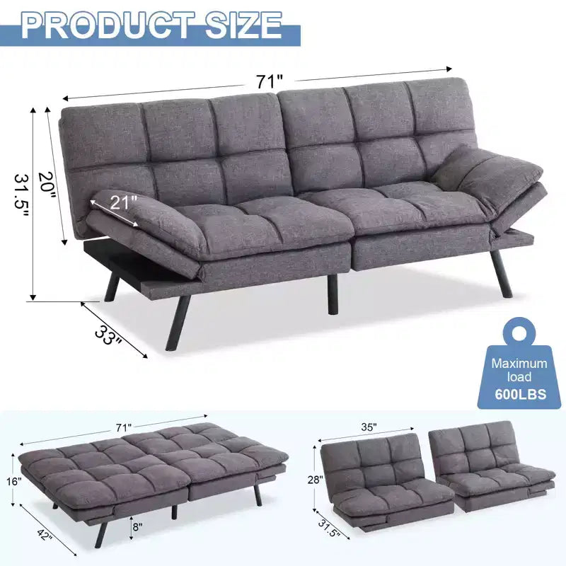 Divano letto convertibile in ecopelle da 71 pollici, divano futon in memory foam, divanetto letto moderno piccolo con schienale sdoppiato per soggiorno