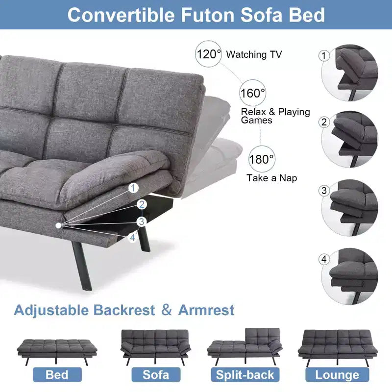 Divano letto convertibile in ecopelle da 71 pollici, divano futon in memory foam, divanetto letto moderno piccolo con schienale sdoppiato per soggiorno