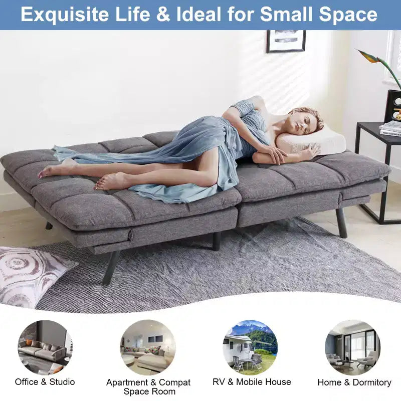 Divano letto convertibile in ecopelle da 71 pollici, divano futon in memory foam, divanetto letto moderno piccolo con schienale sdoppiato per soggiorno
