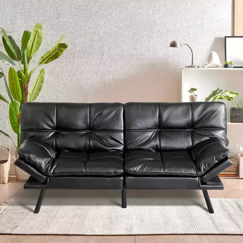 Divano letto convertibile in ecopelle da 71 pollici, divano futon in memory foam, divanetto letto moderno piccolo con schienale sdoppiato per soggiorno
