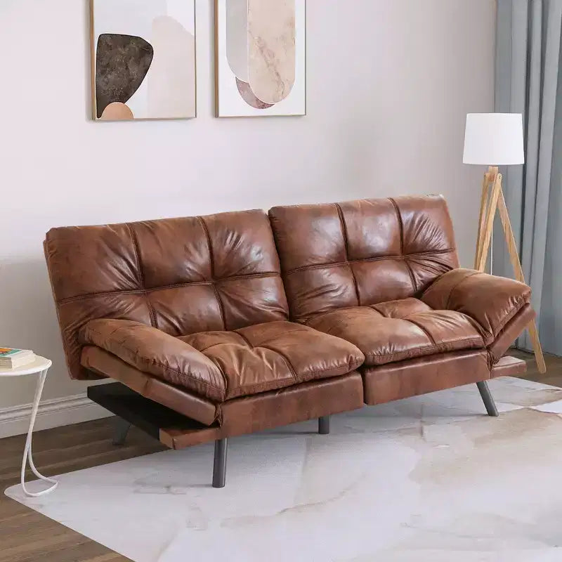 Divano letto convertibile in ecopelle da 71 pollici, divano futon in memory foam, divanetto letto moderno piccolo con schienale sdoppiato per soggiorno