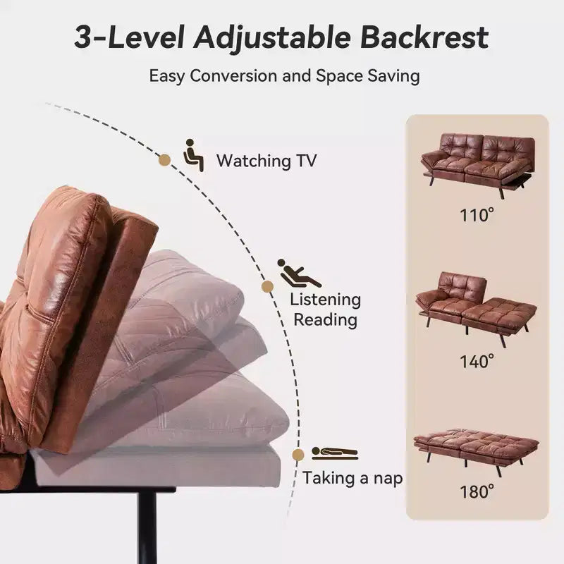 Divano letto convertibile in ecopelle da 71 pollici, divano futon in memory foam, divanetto letto moderno piccolo con schienale sdoppiato per soggiorno