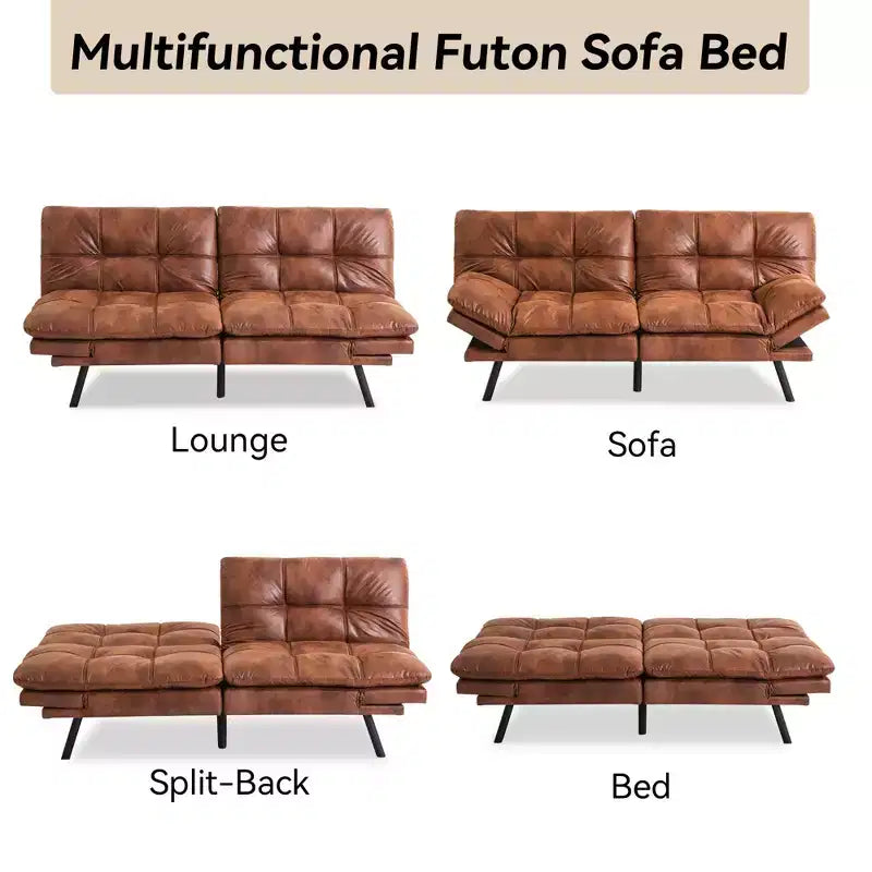 Divano letto convertibile in ecopelle da 71 pollici, divano futon in memory foam, divanetto letto moderno piccolo con schienale sdoppiato per soggiorno