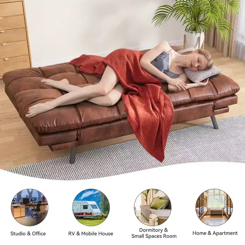 Divano letto convertibile in ecopelle da 71 pollici, divano futon in memory foam, divanetto letto moderno piccolo con schienale sdoppiato per soggiorno