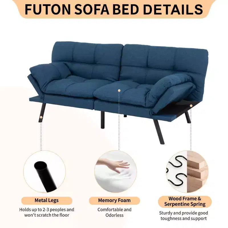 Divano letto convertibile in ecopelle da 71 pollici, divano futon in memory foam, divanetto letto moderno piccolo con schienale sdoppiato per soggiorno