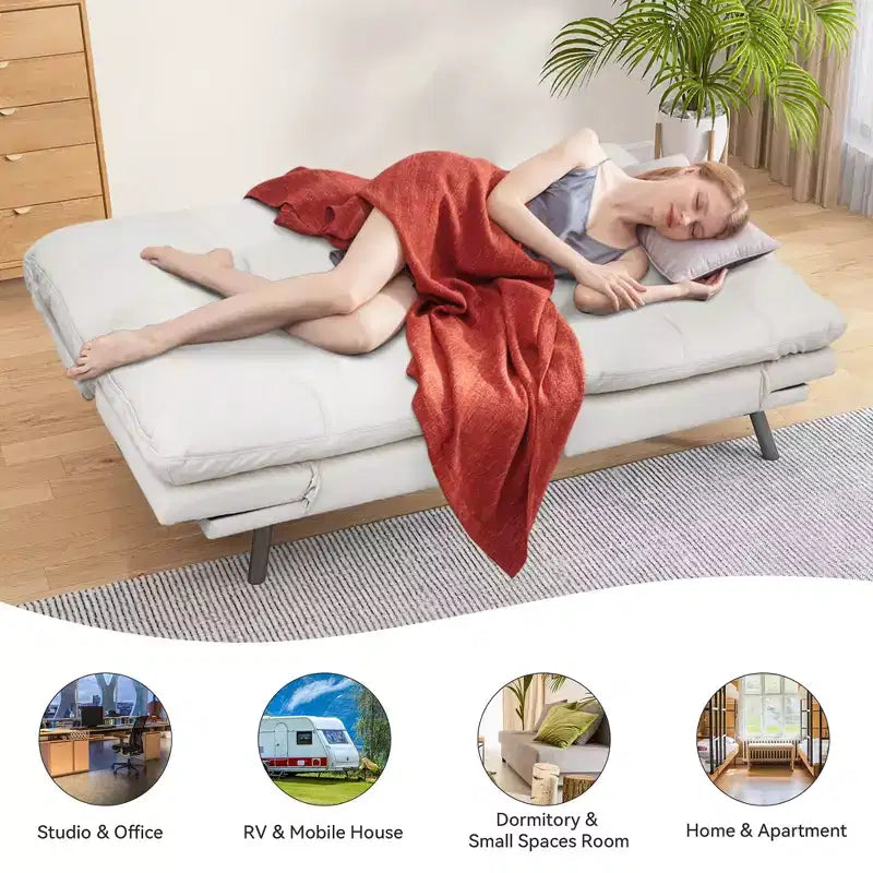 Divano letto convertibile in ecopelle da 71 pollici, divano futon in memory foam, divanetto letto moderno piccolo con schienale sdoppiato per soggiorno