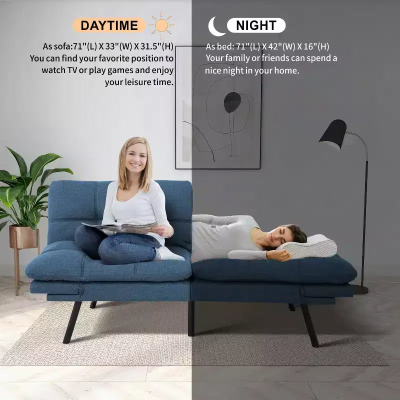 Divano letto convertibile in ecopelle da 71 pollici, divano futon in memory foam, divanetto letto moderno piccolo con schienale sdoppiato per soggiorno