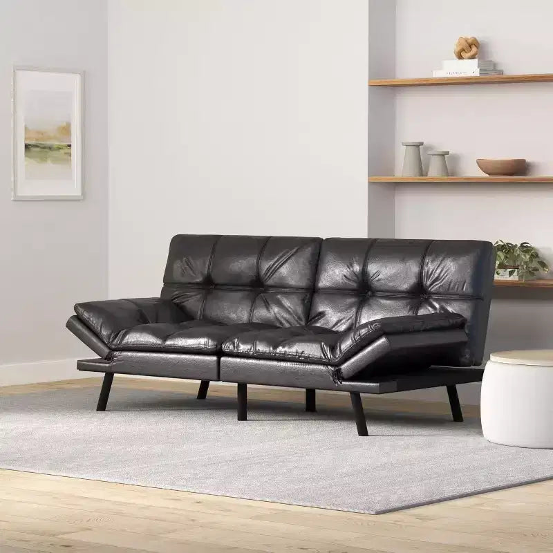 Divano letto convertibile in ecopelle da 71 pollici, divano futon in memory foam, divanetto letto moderno piccolo con schienale sdoppiato per soggiorno