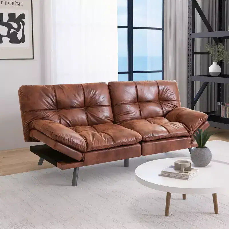 Divano letto convertibile in ecopelle da 71 pollici, divano futon in memory foam, divanetto letto moderno piccolo con schienale sdoppiato per soggiorno