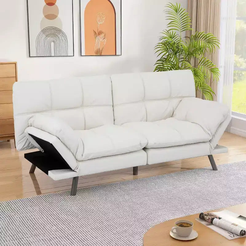 Divano letto convertibile in ecopelle da 71 pollici, divano futon in memory foam, divanetto letto moderno piccolo con schienale sdoppiato per soggiorno