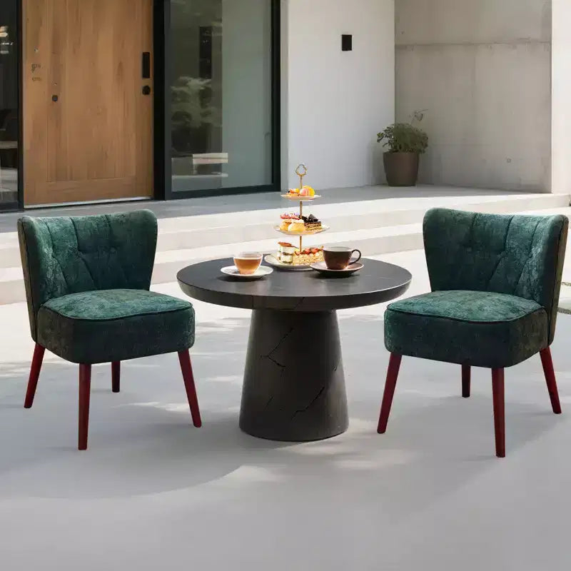 Poltrona moderna con schienale ad ali - Sedia lounge senza braccioli con gambe in legno, sedia laterale imbottita trapuntata per toeletta, tessuto confortevole, per soggiorno, camera da letto, patio