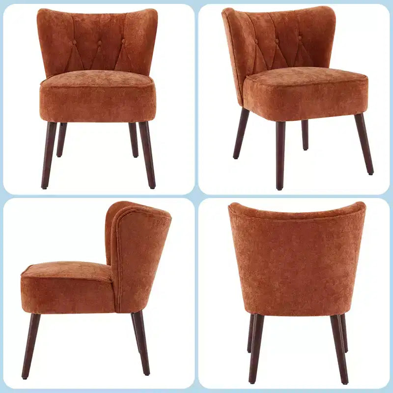 Poltrona moderna con schienale ad ali - Sedia lounge senza braccioli con gambe in legno, sedia laterale imbottita trapuntata per toeletta, tessuto confortevole, per soggiorno, camera da letto, patio