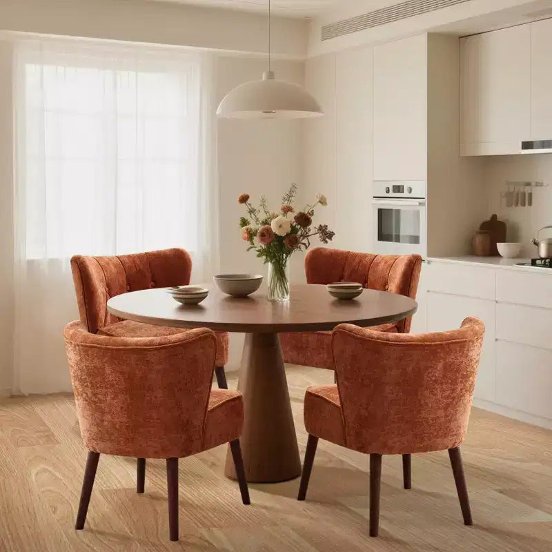 Poltrona moderna con schienale ad ali - Sedia lounge senza braccioli con gambe in legno, sedia laterale imbottita trapuntata per toeletta, tessuto confortevole, per soggiorno, camera da letto, patio