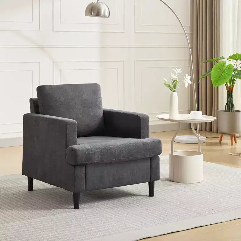Accent Chair - Modern Living Room Chair with Breathable Linen Fabric, Soft Upholstered Arm Chair, Mid-Century Sofa for Bedroom, Reading Room, Office