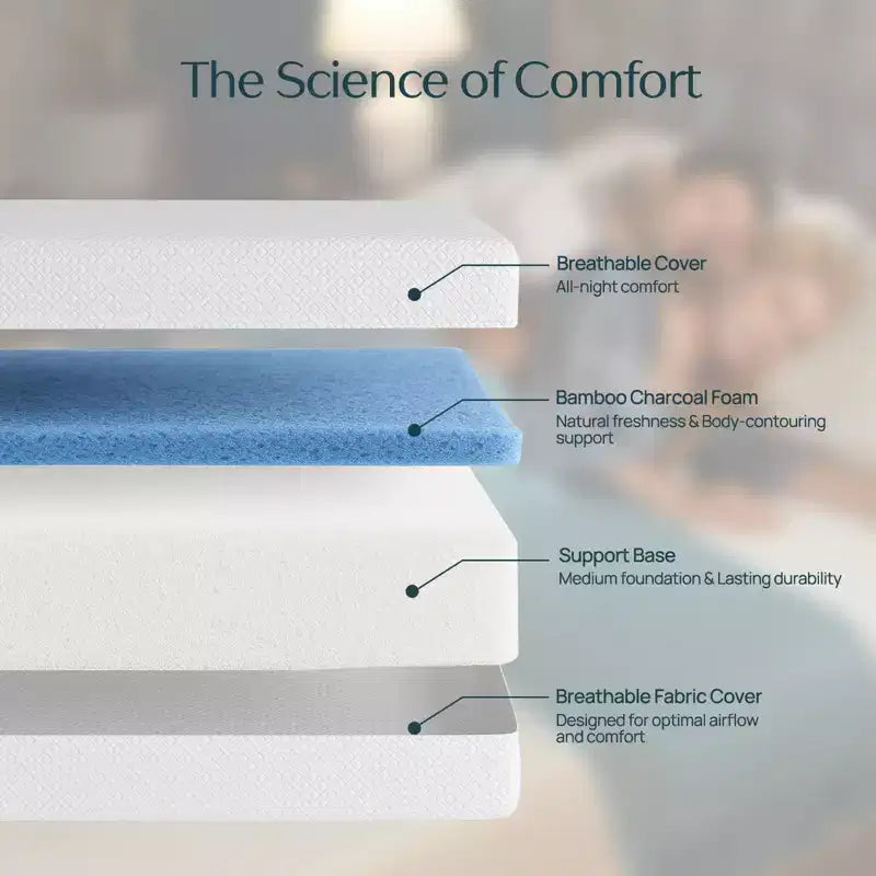 Materasso, Materasso in Memory Foam con Gel Rinfrescante, Carbone di Bambù a 2 Strati e Schiuma di Supporto per il Comfort del Sonno
