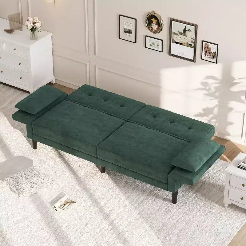 Divano letto futon 89, divano letto moderno con schienale e braccioli regolabili, divano letto futon convertibile con 2 cuscini per casa e ufficio