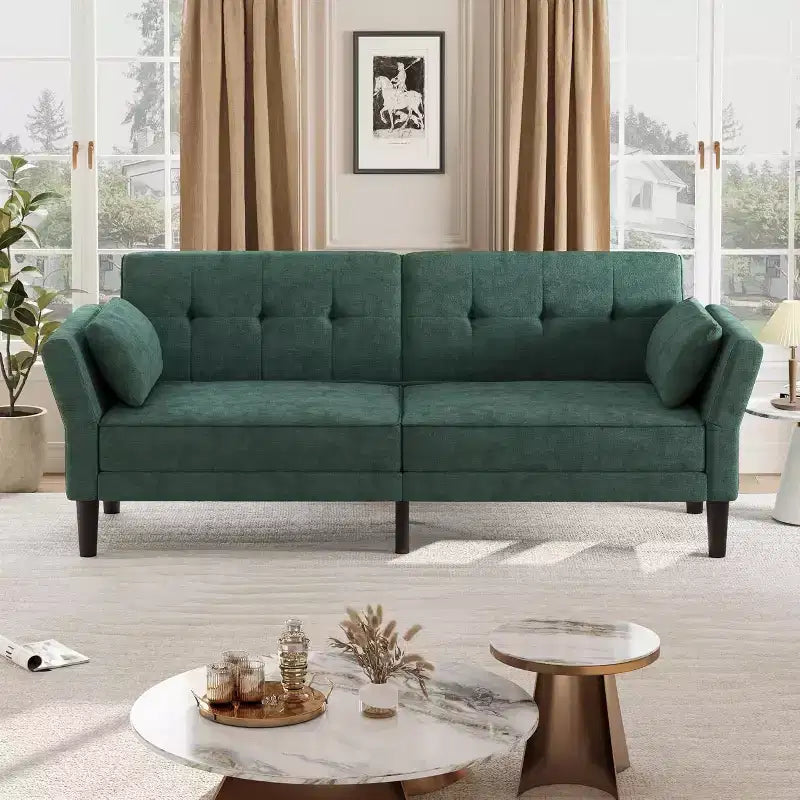 Divano letto futon 89, divano letto moderno con schienale e braccioli regolabili, divano letto futon convertibile con 2 cuscini per casa e ufficio