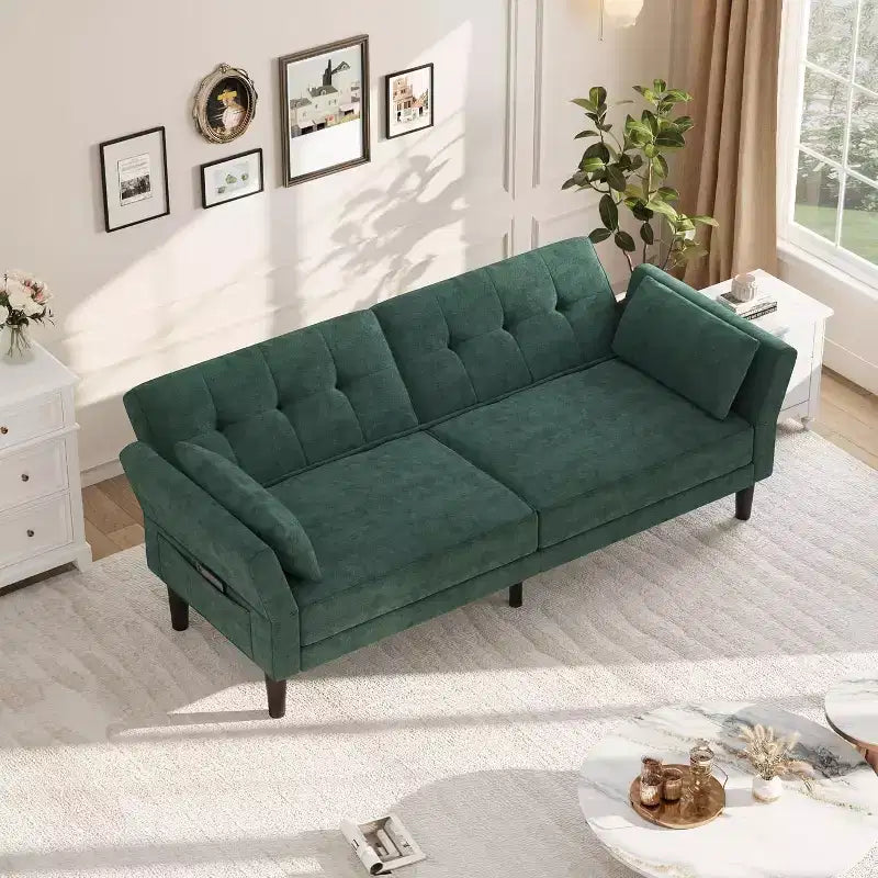 Divano letto futon 89, divano letto moderno con schienale e braccioli regolabili, divano letto futon convertibile con 2 cuscini per casa e ufficio