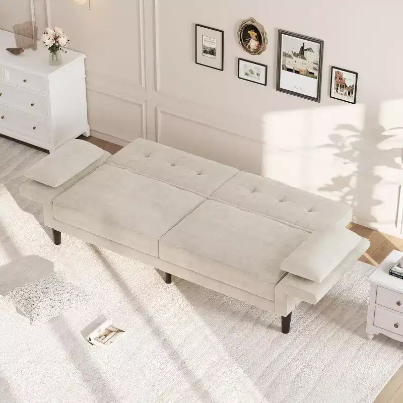Divano letto futon 89, divano letto moderno con schienale e braccioli regolabili, divano letto futon convertibile con 2 cuscini per casa e ufficio