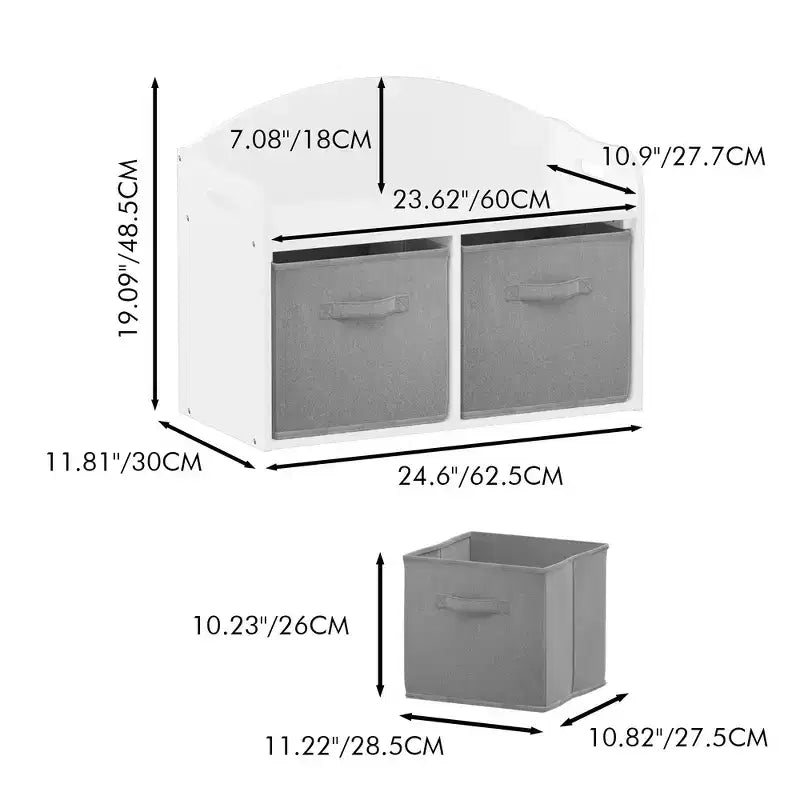 Cassapanca/Panca Portagiochi in Legno per Bambini con Cassetti in Tessuto Pieghevoli, Mobile Contenitore Organizer per Giocattoli - Bianco