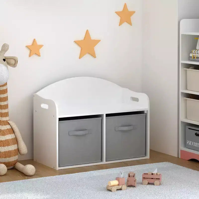 Cassapanca/Panca Portagiochi in Legno per Bambini con Cassetti in Tessuto Pieghevoli, Mobile Contenitore Organizer per Giocattoli - Bianco