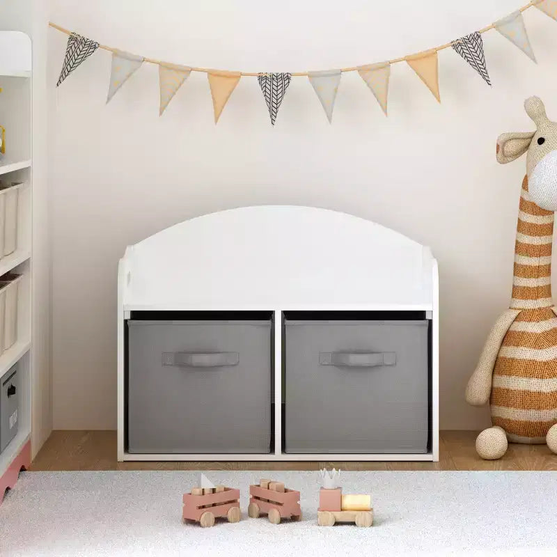 Cassapanca/Panca Portagiochi in Legno per Bambini con Cassetti in Tessuto Pieghevoli, Mobile Contenitore Organizer per Giocattoli - Bianco