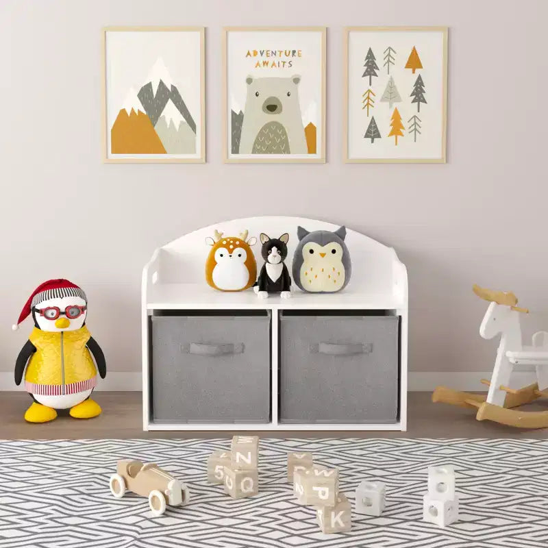 Cassapanca/Panca Portagiochi in Legno per Bambini con Cassetti in Tessuto Pieghevoli, Mobile Contenitore Organizer per Giocattoli - Bianco