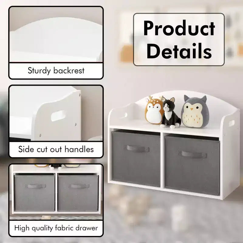 Cassapanca/Panca Portagiochi in Legno per Bambini con Cassetti in Tessuto Pieghevoli, Mobile Contenitore Organizer per Giocattoli - Bianco