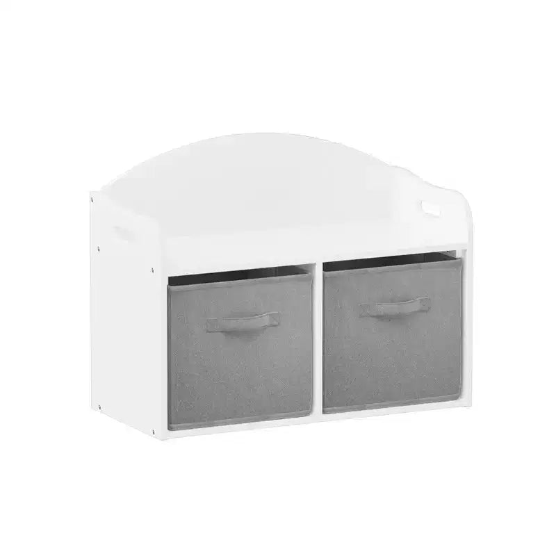 Cassapanca/Panca Portagiochi in Legno per Bambini con Cassetti in Tessuto Pieghevoli, Mobile Contenitore Organizer per Giocattoli - Bianco