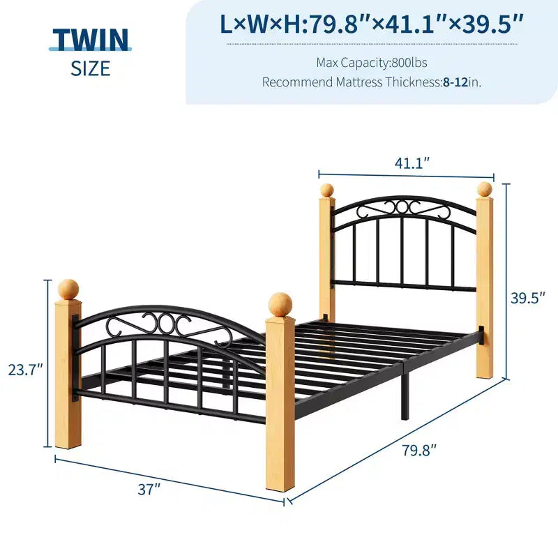 Struttura letto in metallo con testiera e pediera, design in metallo e silenzioso, doghe in acciaio, nessuna necessità di rete a molle