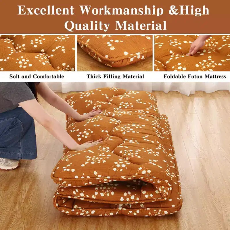 Materasso da pavimento futon giapponese – materasso imbottito spesso 7,6 cm con stampa floreale boho