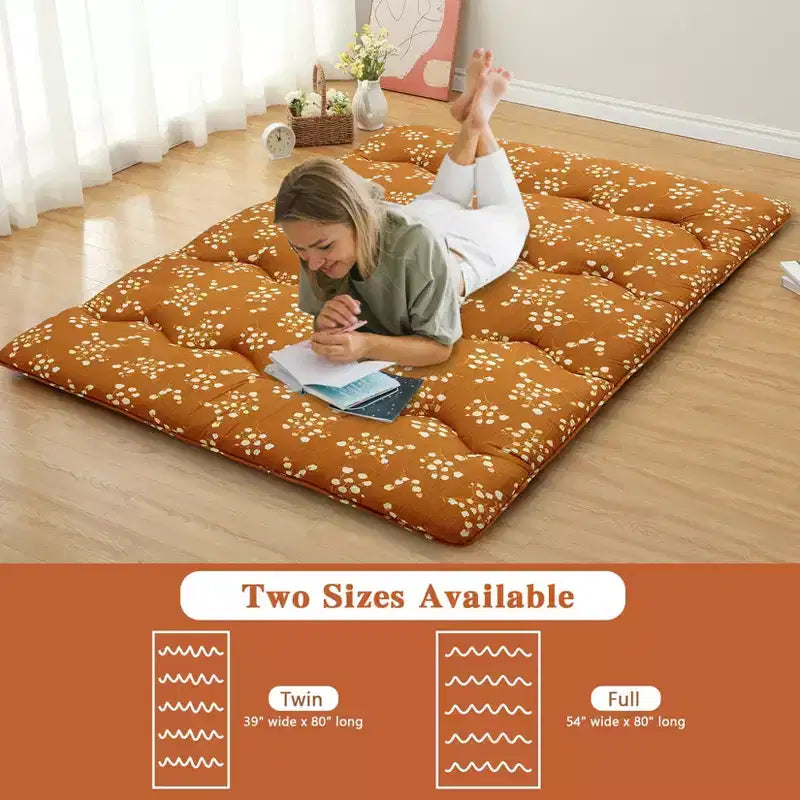 Materasso da pavimento futon giapponese – materasso imbottito spesso 7,6 cm con stampa floreale boho